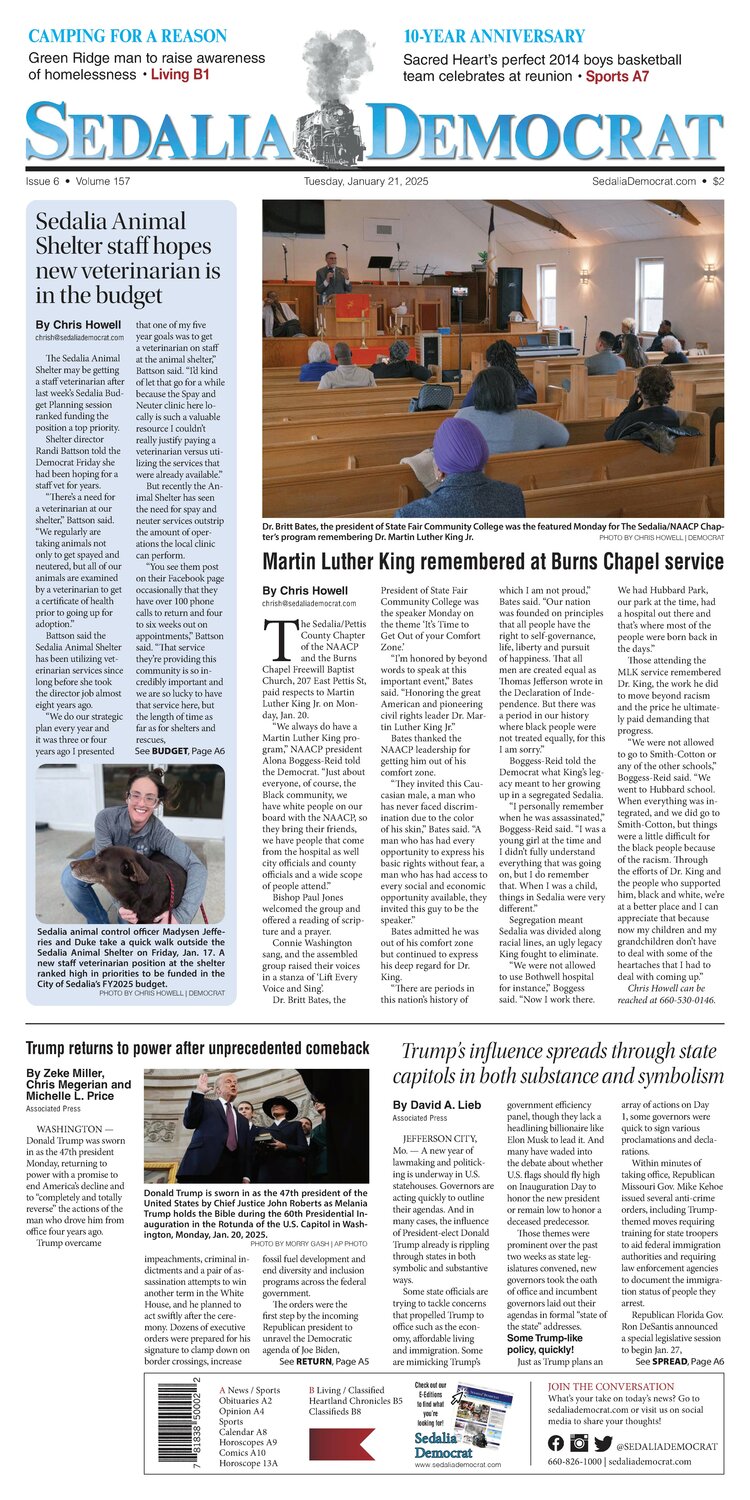 Tuesday January 21 2025 Sedalia Democrat Tuesday january 21 2025 sedalia democrat